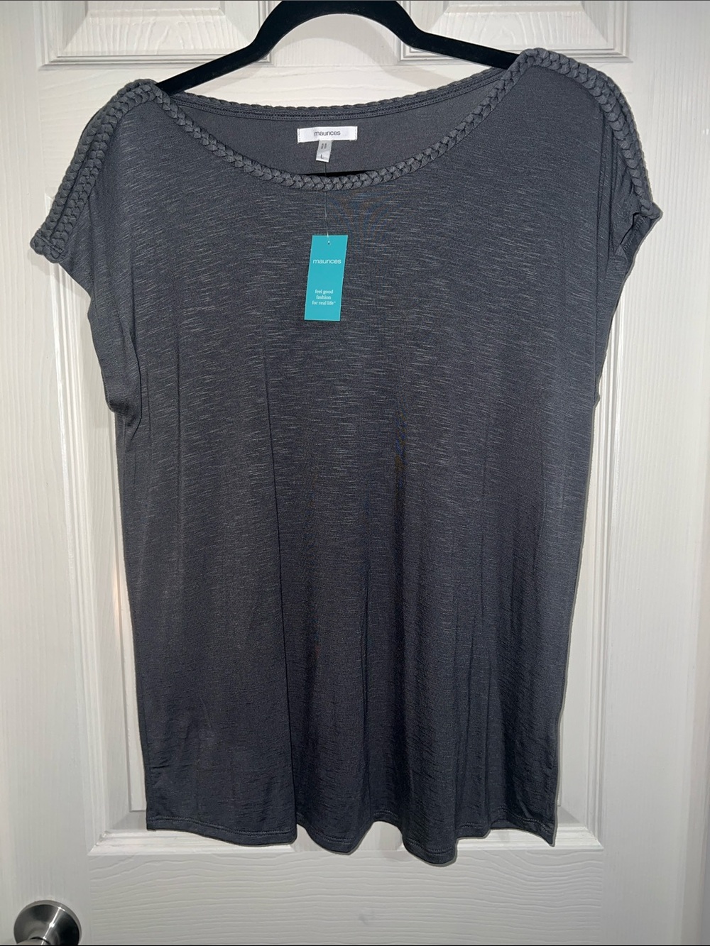 NWT Maurices Charcoal Gray Braided-Trim Cap Sleeve Top